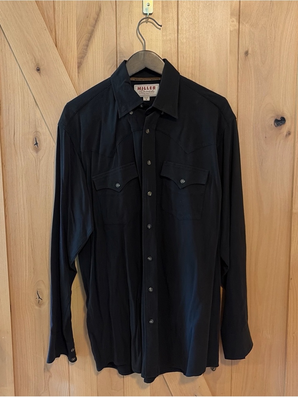 Miller Ranch Shirt Mens M Black Silk Western Long Sleeve Cowboy Button Down